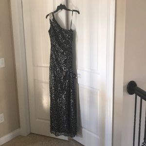 Calvin Klein one shoulder black evening gown
